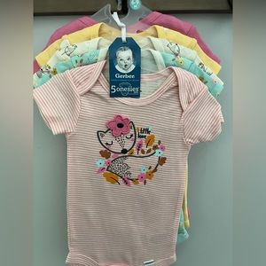 Brand New! 5-Pack Baby Girls Fox Short Sleeve Bodysuits 6-9M